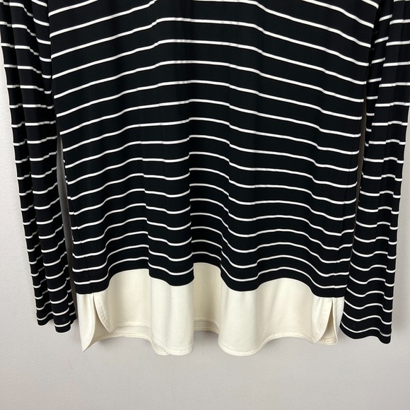Lauren Ralph‎ Lauren Tunic Top Womens XL Black Cream Twofer Stripe Long Sleeve - Picture 4 of 8